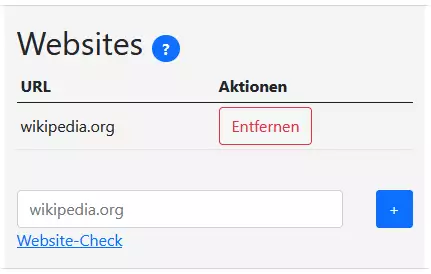 Admin-Oberfläche, auf der Websites erlaubt oder gesperrt werden können